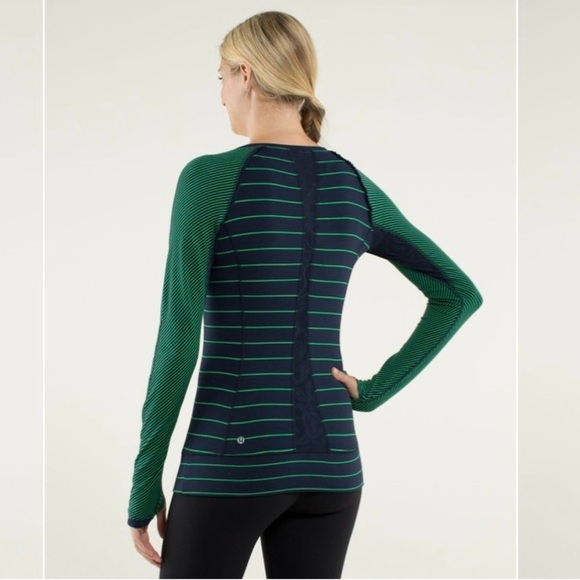 Lululemon Full Tilt L/S Slalom Stripe Inkwell Hyper Stripe Green Bean Inkwell 6 - Picture 3 of 11